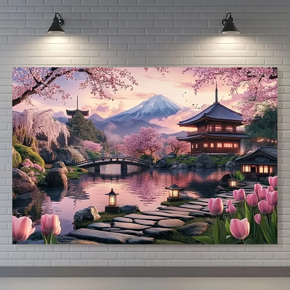 Cherry Blossom Temple Tapestry - Perfect for Home Décor, Adding a Touch of Nature and Tranquility to Your Living Space - Image 2