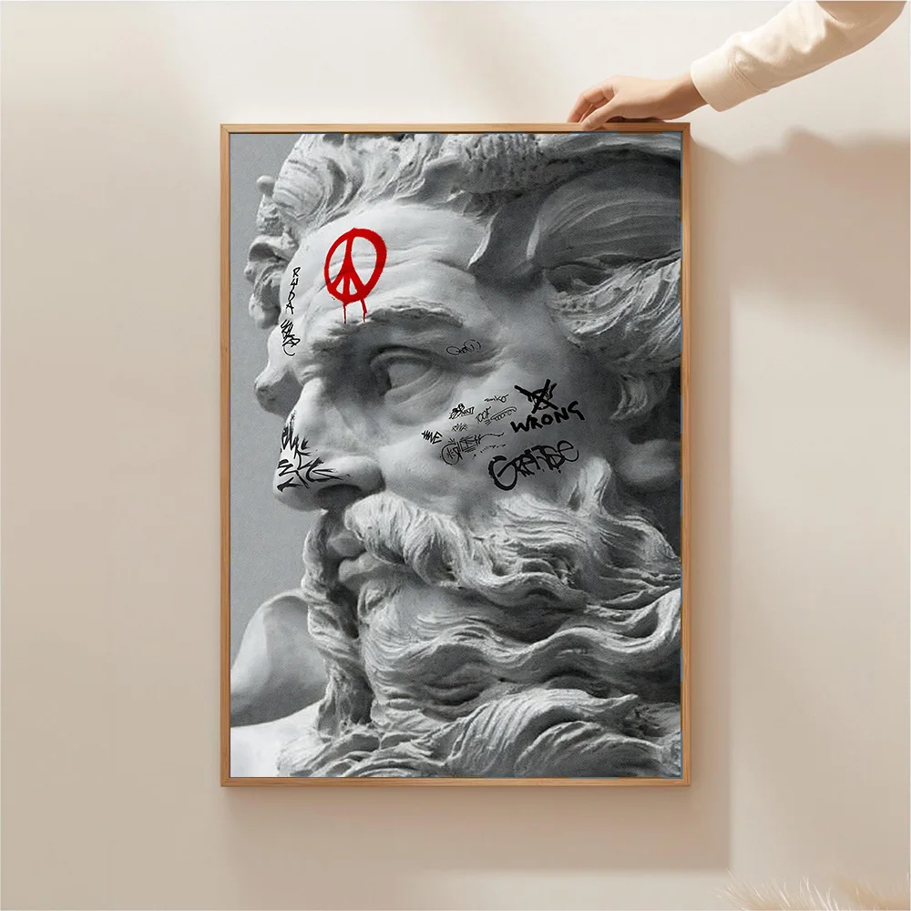 David Sculpture Graffiti Wall Art Poster Zeus Street Canvas Art Prints Apollo Wall Decor Picture David Sculpture Canvas Painting - Image 2