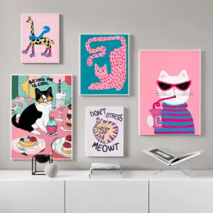 Abstract Feminist Trendy Tiger Poster Colorful Vintage Room Bar Cafe Cat Wall Art Decor Home Decor