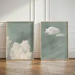 2pcs/set Sage Green Cloud Sky Abstract Canvas Print Poster Modern Minimalist Art Prints Home Decor Wall Art Poster Gift-unframed