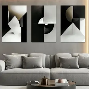 3pcs Canvas Poster Modern Art Black White Geometry Blocks Poster Wall Art Bedroom Living Room Corridor Decoration Ideal Gift