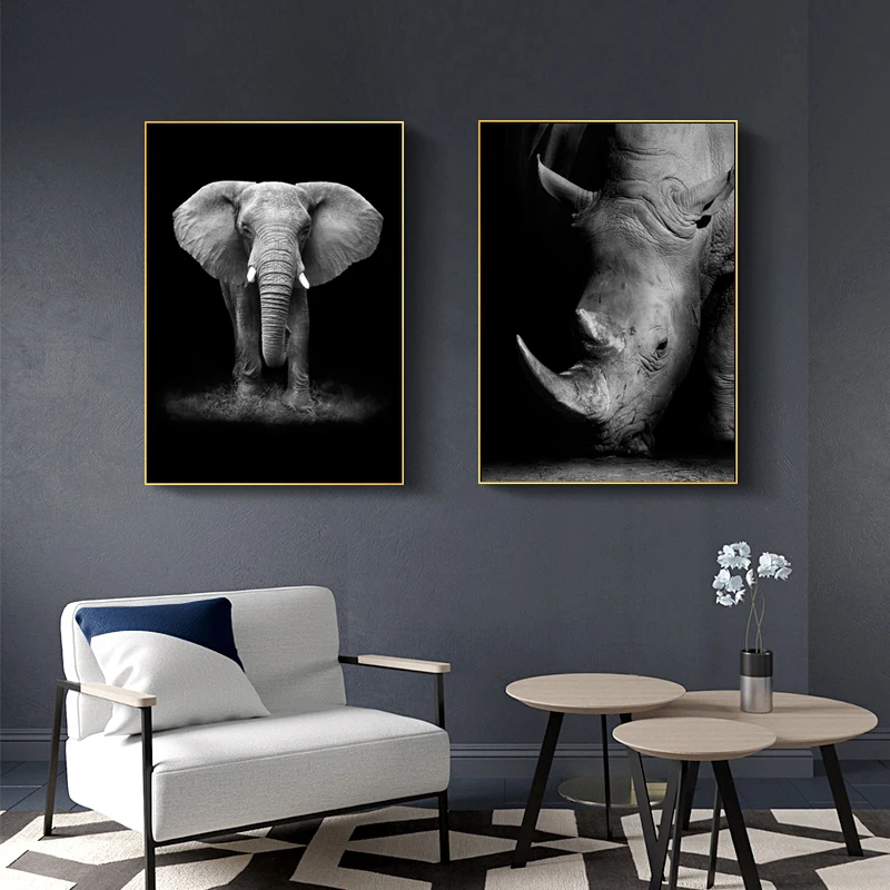 Canvas Painting Animal Wall Art Lion Elephant Hippo Zebra Poster And Modern Minimalist Photo Wall Living Room Bedroom Decoration - Image 2