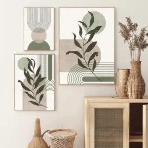 Canvas Painting Abstract Geometric Shape Leaves Vintage Boho Posters Prints Wall Art Pictures Nordic Living Room Home Decor