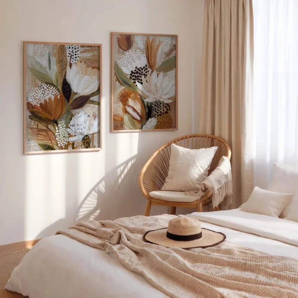 Frameless Flower Wall Art Prints, Bohemian Plants, Abstract Flower Paintings, Modern Country Home Decoration, Digital Download - Image 3