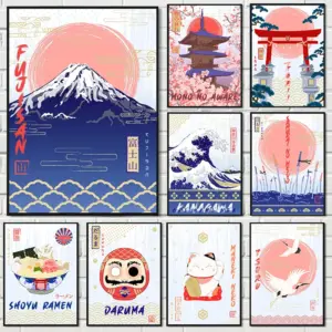 Japanese Cultural Landscape Canvas Poster Fujisan Kanagawa Animal Ramen Food Wall Art Prints for Modern Living Room Home Decor