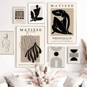 Abstract Matisse Body Line Posters Leaf Boho Black Beige Canvas Paintings Wall Art Print Picture Living Room Interior Home Decor