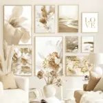 Nordic Modern Art Picture Canvas Painting Wall Art Golden Leaf Beach Scenery Poster and Print for Home Decor Living Room Design