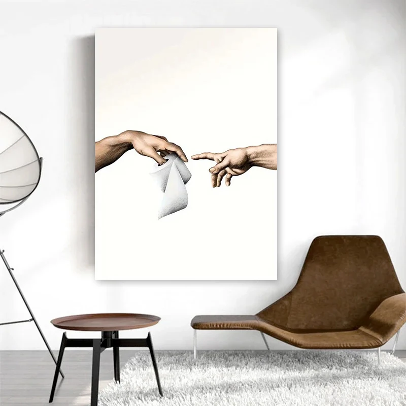 Adam's Creation Meets Toilet Paper Canvas Posters Print, Michelangelo Wall Art,Minimal,Toilet Decor,Modern Home Decoration - Image 4