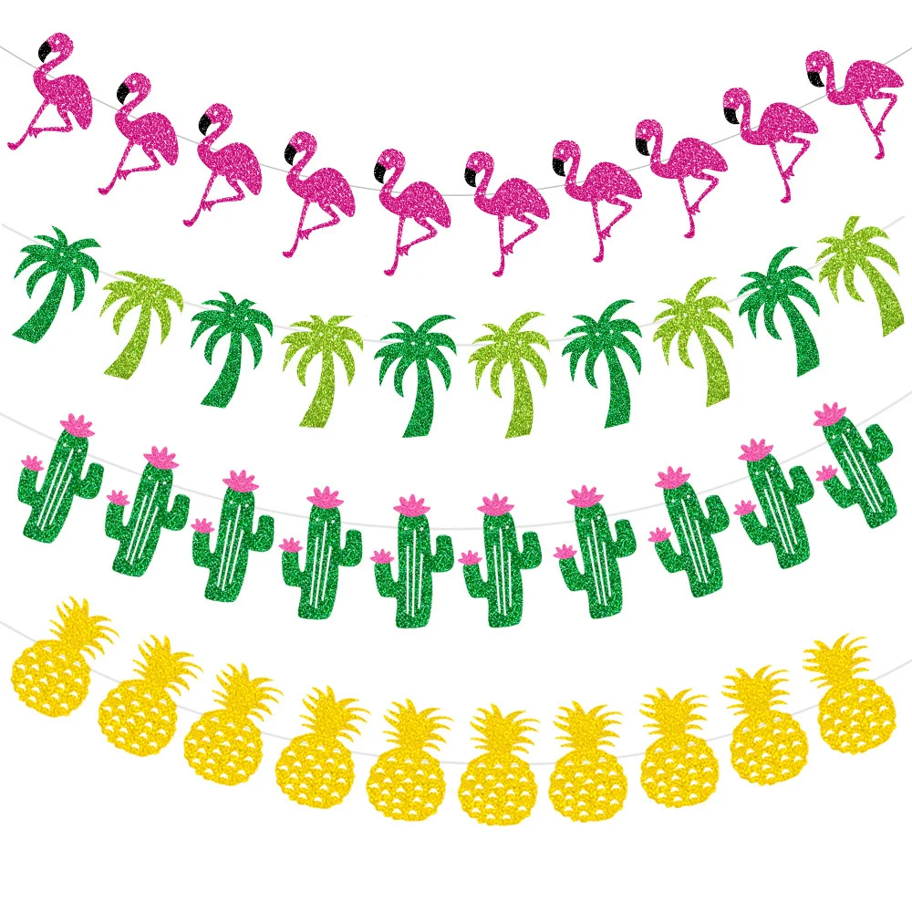 Hawaiian Party Decorations Flamingo Summer Bunting Banner Aloha Garlands Luau Tropical Jungle Safari Banners Party Decoration - Image 2