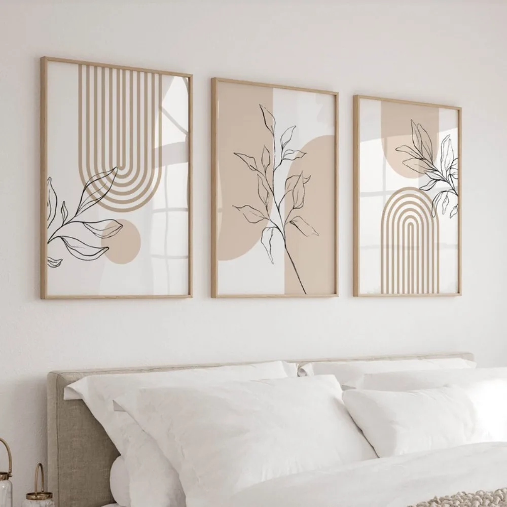 Frameless Neutral Wall Prints for Modern Minimalist Home Decor,Bohemian Plant Posters,Japanese Beige Living Room Bedroom Decor - Image 4