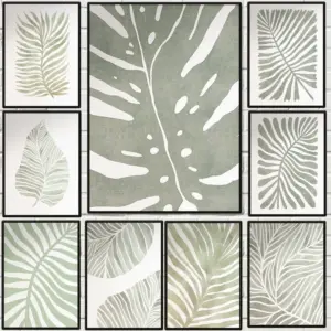 Abstract Plant Sage Green Tropical Leaves Poster Minimalist Botanical Leaf Illustration Canvas Painting Wall Art Room Home Decor