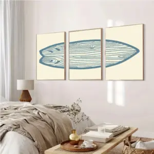 Set of 3 Surfboard Summer Beach Art Canvas Poster Print Coastal House Tropical Surf Art Painting Wall Picture for Living Room