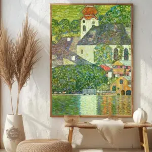 Gustav Klimt Poster Litzlberg at Attersee Painting Church at Unterach Print Abstract Landscape Canvas Painting Wall Art Decor
