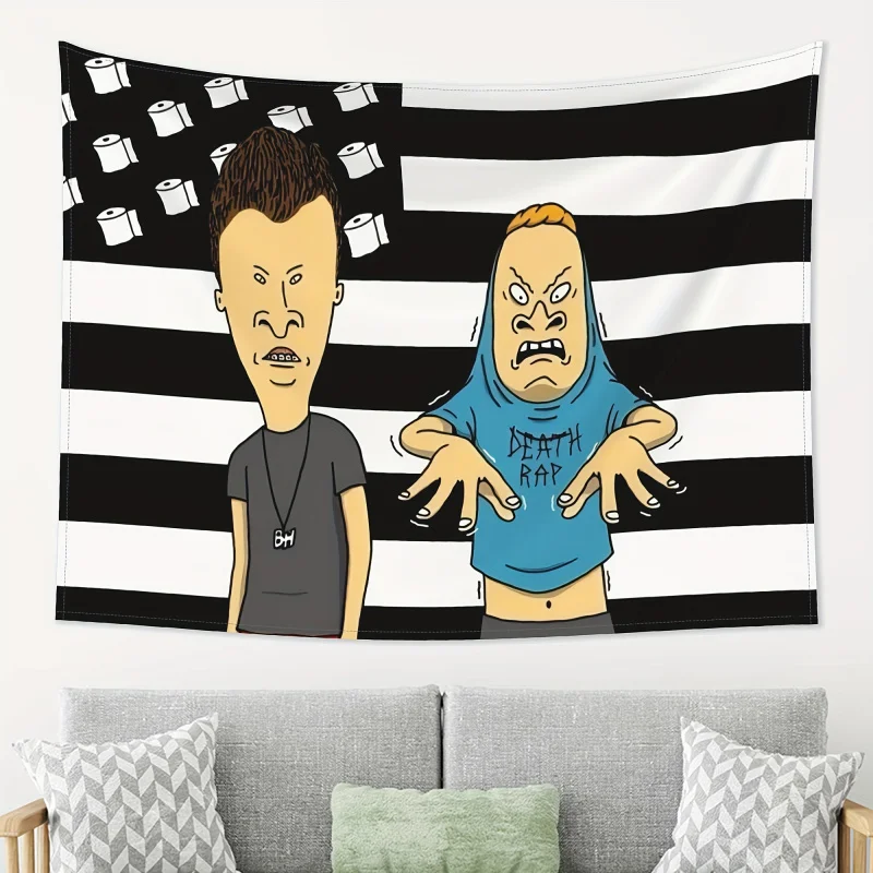 VIKAMA Beavis & Butt-Head Black White Striped Tapestry American Flag Style Home Decor Durable Wall Hanging Art - Image 6