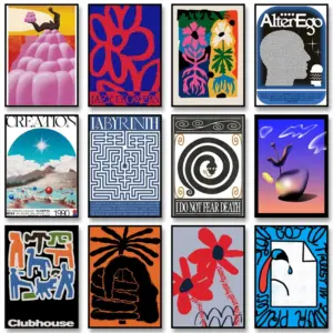 Classic Vintage Posters Abstract Retro Mind Maze Canvas Print Mid Century Wall Art Canvas Painting for Living Room Home Decor