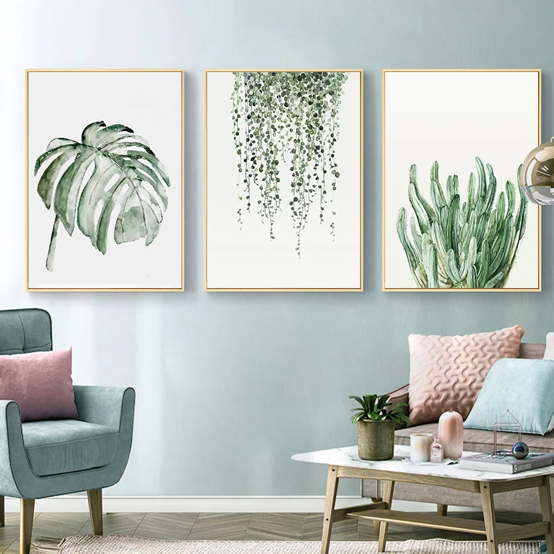 Simple Green Plant Leaves Canvas Art Painting Print Modern Wall Decorative Posters for Living Room Bedroom Home Decor Picture - Image 3