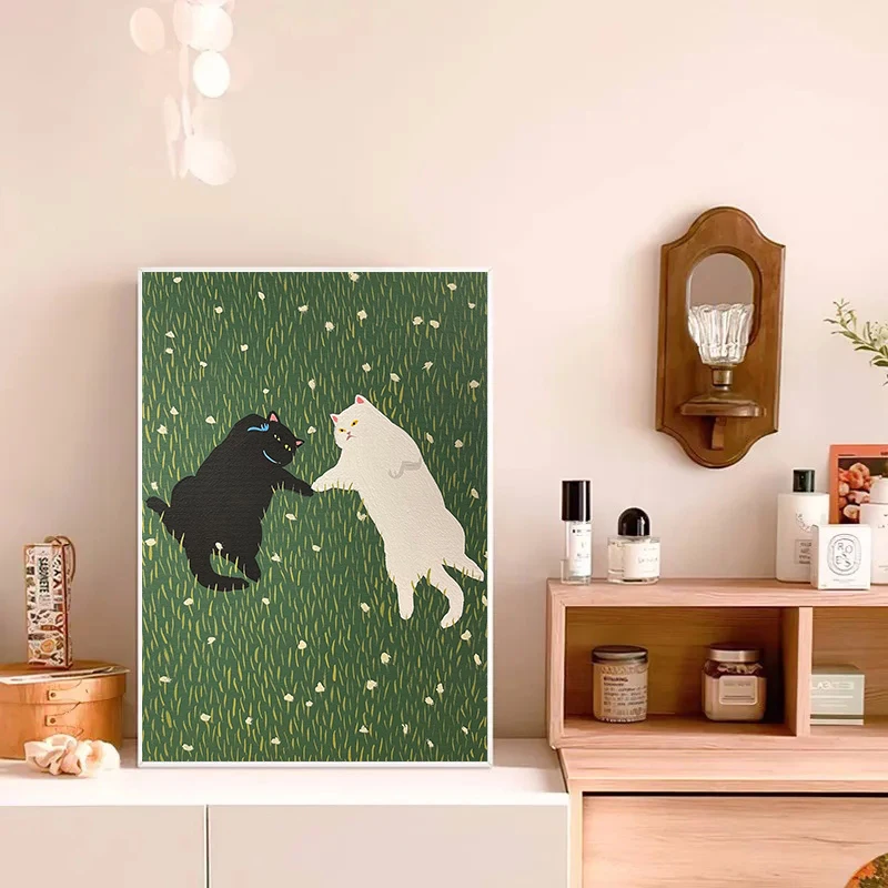 Lovers Cat Canvas Painting Plants Posters Funny Cartoon Animal Wall Art Prints Pictures for Living Room Cuadros Decor No Frame - Image 5