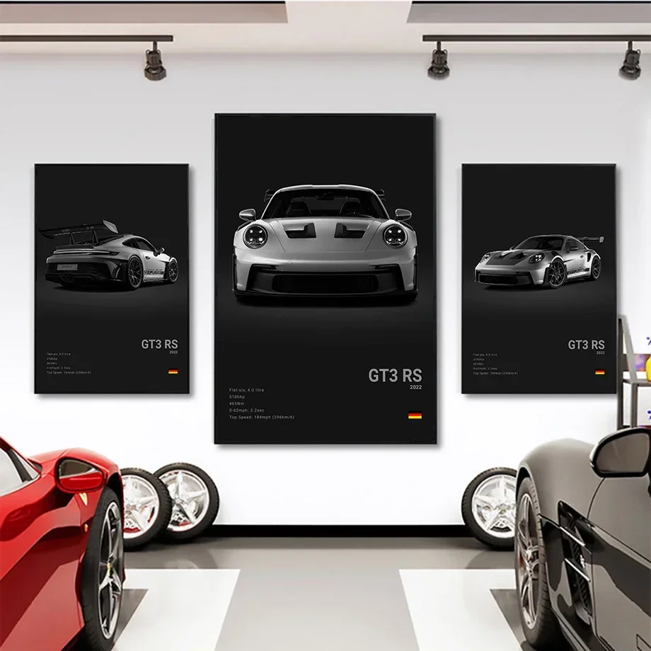 Pop Black and White Germany Luxury Super Sport Car Poster Aesthetic 911 GT3 RS Turbo Canvas Print for Wall Art Garage Room Decor - Image 3