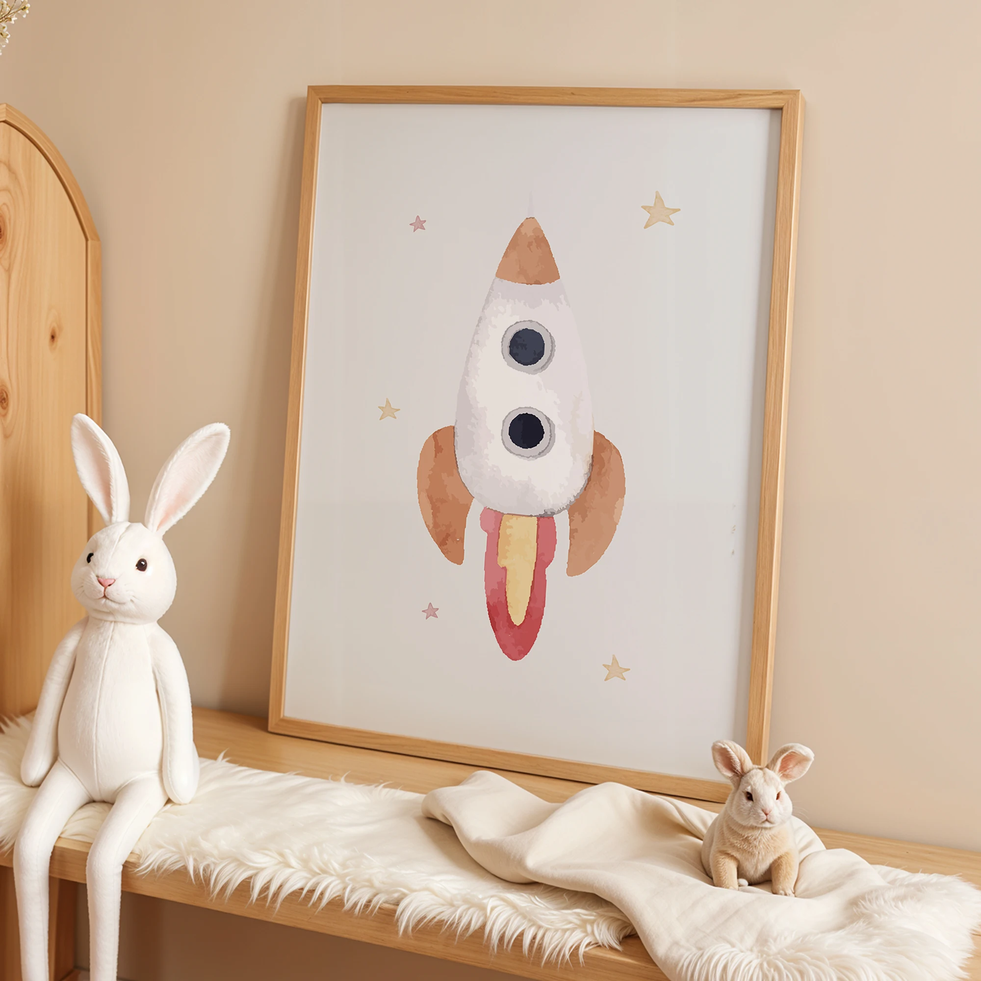 6pcs Personalized Custom Name Cartoon Child rocket Wall Art Print Picture Canvas Poster Painting For Living Room Home Decor Gift - Image 4