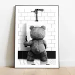 Black White Cute Bear Bathroom Decoration Poster Canvas Print Painting Wall Picture Art Modern Fashion Room Home Toilet Decor