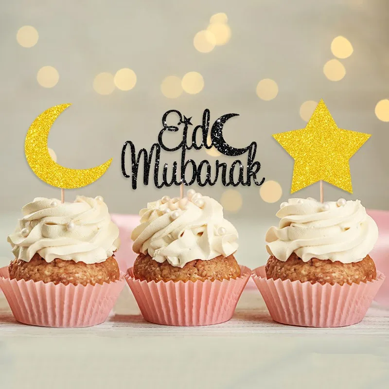 Golden Eid Mubarak Acrylic Cake Toppers Castle Moon CupCake Topper for Ramadan Islamic Muslim Festival Party Cake DIY Decoration - Image 4