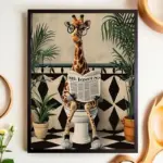 Giraffe Reading Newspaper Wall Art Prints Canvas Painting Poster Picture For Living Dining Play Room Home Decor