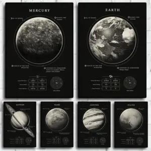Vintage Milky Way Galaxy Space Planet Earth Mars Picture Canvas Painting  Nordic Poster For Living Room Research Room Home Decor