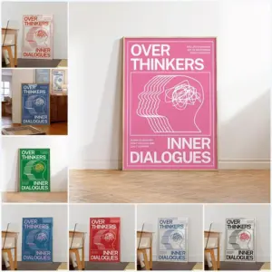 Modern Overthinkers Typography Poster Wall Art Canvas Painting Posters Prints Mid Century Wall Art for Home Living Room Decor