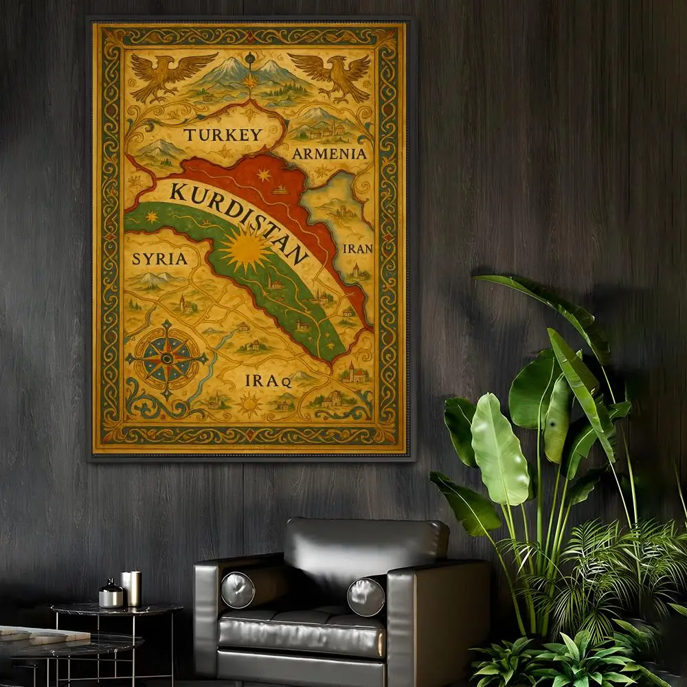 Kurdish flag map Poster Home Living Bed Room Bar Hallway Sticky Wall Art Printing Aesthetic Decor - Image 3