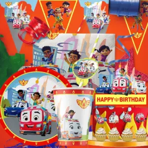 MINISO Firebuds Boys and Girls Theme Birthday Party Decorations Cake Topper CUP PLATE Swirls Stickers  KidsParty Supplies Decor