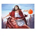 Christian Humor Tapestry Jesus Satan Basketball Print Abstract Wall Art for Bedroom Man Cave Party Decor Flat Print Design