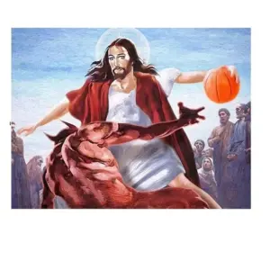 Christian Humor Tapestry Jesus Satan Basketball Print Abstract Wall Art for Bedroom Man Cave Party Decor Flat Print Design