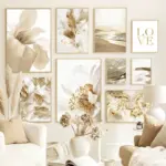 Nordic Modern Art Picture Canvas Painting Wall Art Golden Leaf Beach Scenery Poster and Print for Home Decor Living Room Design