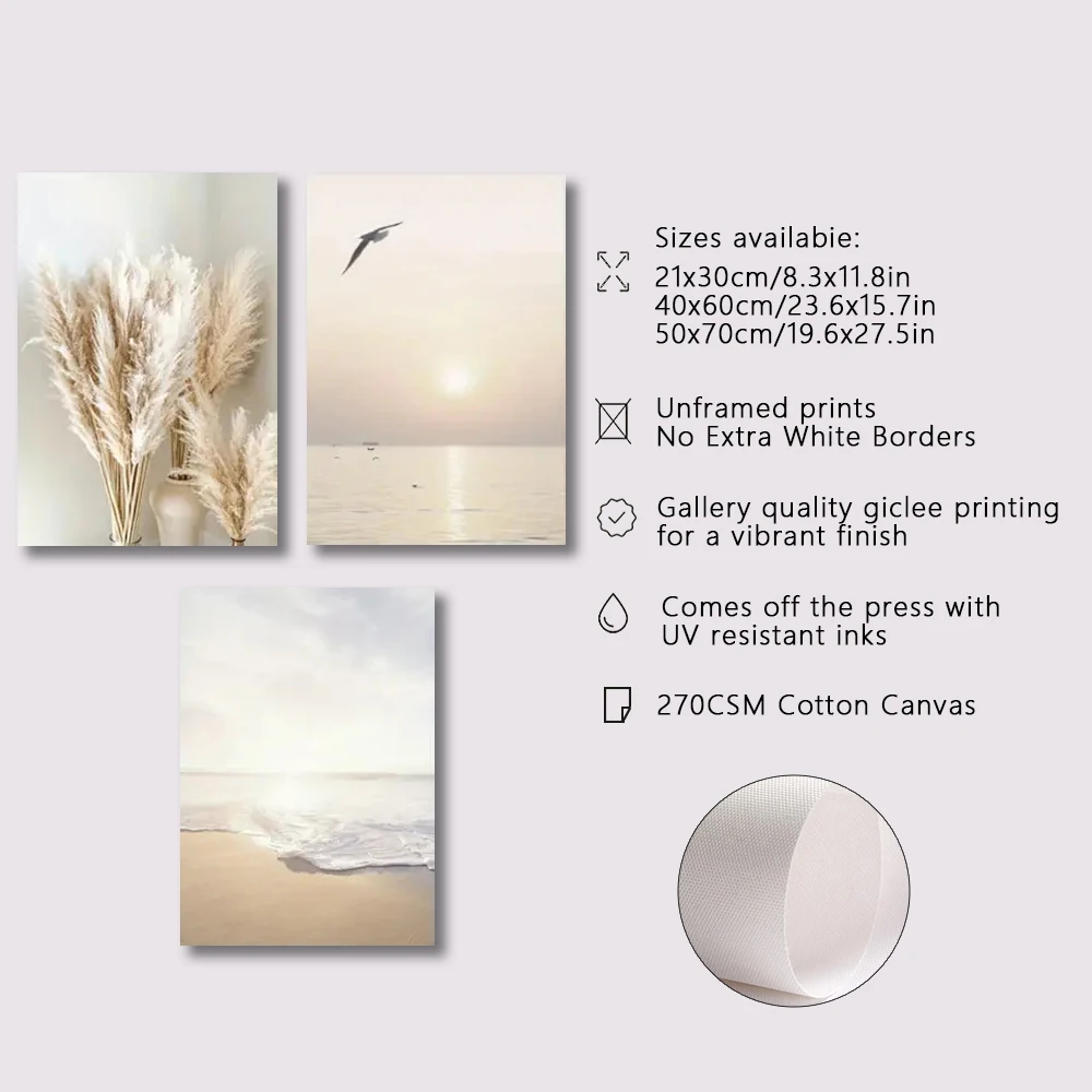 3pcs Canvas Prints Poster Modern Art Beautiful Seaside Scenery Sunset Posters Ideal Gift for Living Room Home Bedroom Decor - Image 2