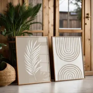 Set of 2 Beige Boho Prints,Boho Art Prints,Neutral Wall Art,Palm Leaf Boho Print,Living Room Wall,Neutral Wall Prints,Gift Idea