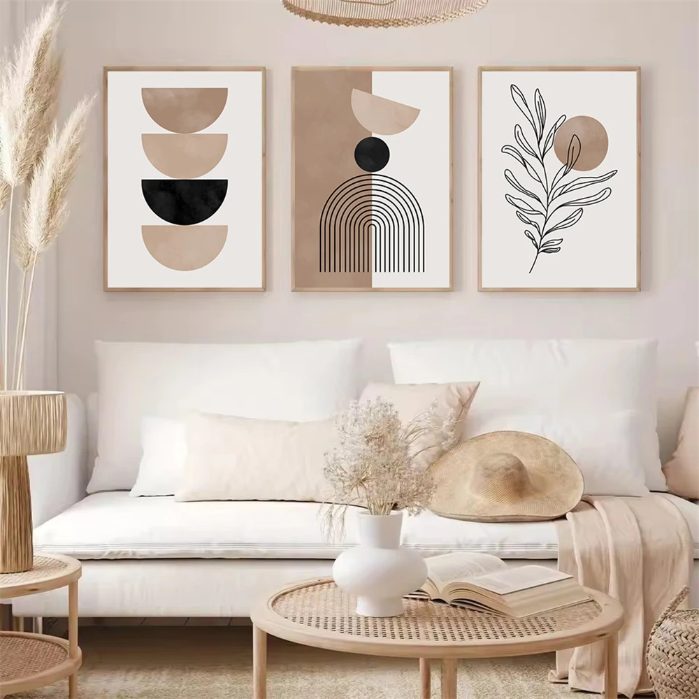 Bohemia Black Brown Geometric Canvas Painting Abstract Modern Line Poster Plant Wall Art Print Picture Living Room Home Decor - Image 4