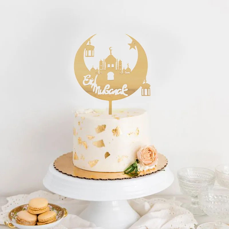 Golden Eid Mubarak Acrylic Cake Toppers Castle Moon CupCake Topper for Ramadan Islamic Muslim Festival Party Cake DIY Decoration - Image 2