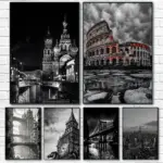 B-Black White World Cities Poster Canvas Painting Poster With Prints Home Bedroom Living Room Decoration Gift