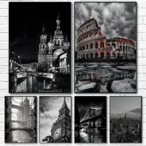 B-Black White World Cities Poster Canvas Painting Poster With Prints Home Bedroom Living Room Decoration Gift