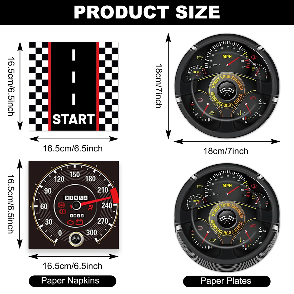 Race Car Decorations Paper Plates Napkins Start Your Engines Tableware Boys Cars Themed Formula 1 Birthday Party Decors Supplies - Image 2