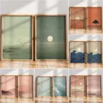 Japandi Wall Art Minimalist Pink Sunset Print, Scandinavian Zen Decor, Abstract Landscape Artwork, Earth Tones Boho Wall Decor