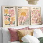 Set of 3 Boho Abstract Butterfly Flower Market Gallery Wall Art Canvas Print, Bauhaus Poster, Matisse Exhibition Wall Art, Flower Wall Art, Retro Art Print, Flower Market Poster, Bedroom Living Room Restaurant Corridor Wall Decoration, Frameless