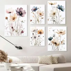 Nordic Boho Style Spring Watercolor Ink Style Flower Art Simple Poster Canvas Paintings Wall Art Pictures Coffee Shop Home Decor