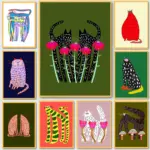 Interesting abstract bizarre cat poster printing strawberry cat leopard print cat flower canvas painting home living room decor