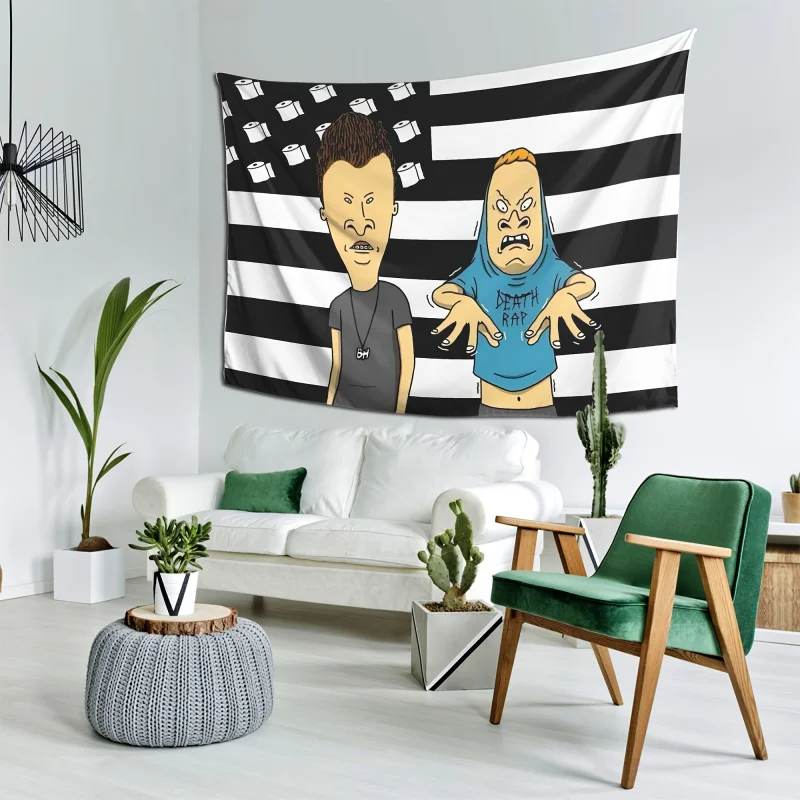 VIKAMA Beavis & Butt-Head Black White Striped Tapestry American Flag Style Home Decor Durable Wall Hanging Art - Image 2