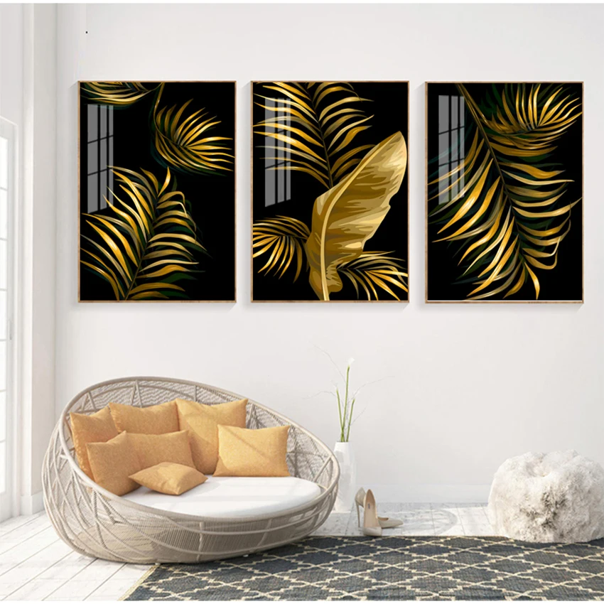 Posters and Prints for Living Room Decor Gold Plant Picture Home Decor Nordic Canvas Painting Wall Art Tropical Leaves - Image 2