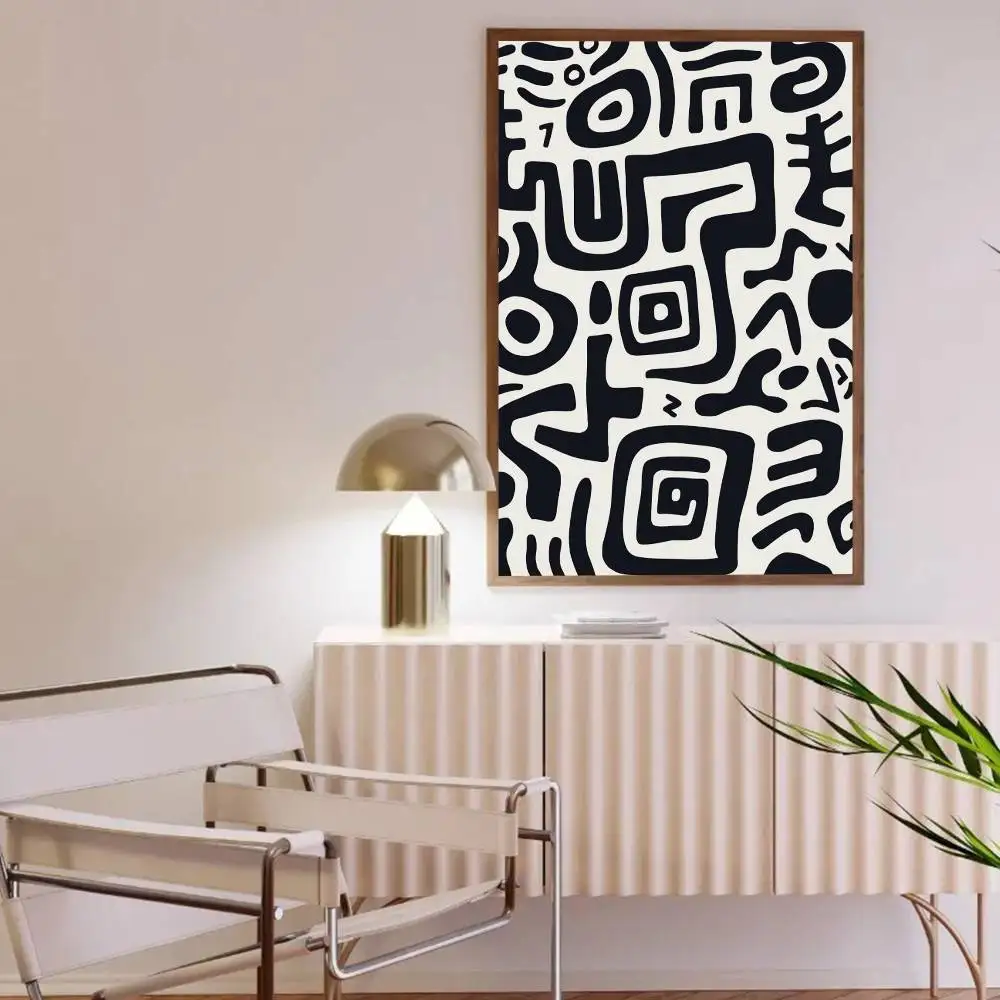 1PC Abstract Black and White Wall Art Poster Self-adhesive Art Waterproof Paper Sticker Coffee House Bar Room Wall Decor - Image 6