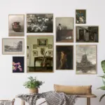 Vintage County Landscape Gallery Wall Art Prints Rustic Moody Cloud Oil Painting Canvas Prints Antique Flower Pictures Decor