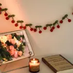 Handmade Cherry Felt Ball Garland String Wall Hanging Ornaments, Hair Ball Pendant, Kids Room Decoration, Shower Party Favor