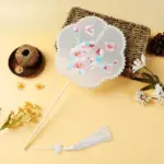 Chinese Style Embroidery Fan Decoration Fans with Ancient Style Long Handle Tassel Chinese Clothing Cheongsam Dance Hand Fan